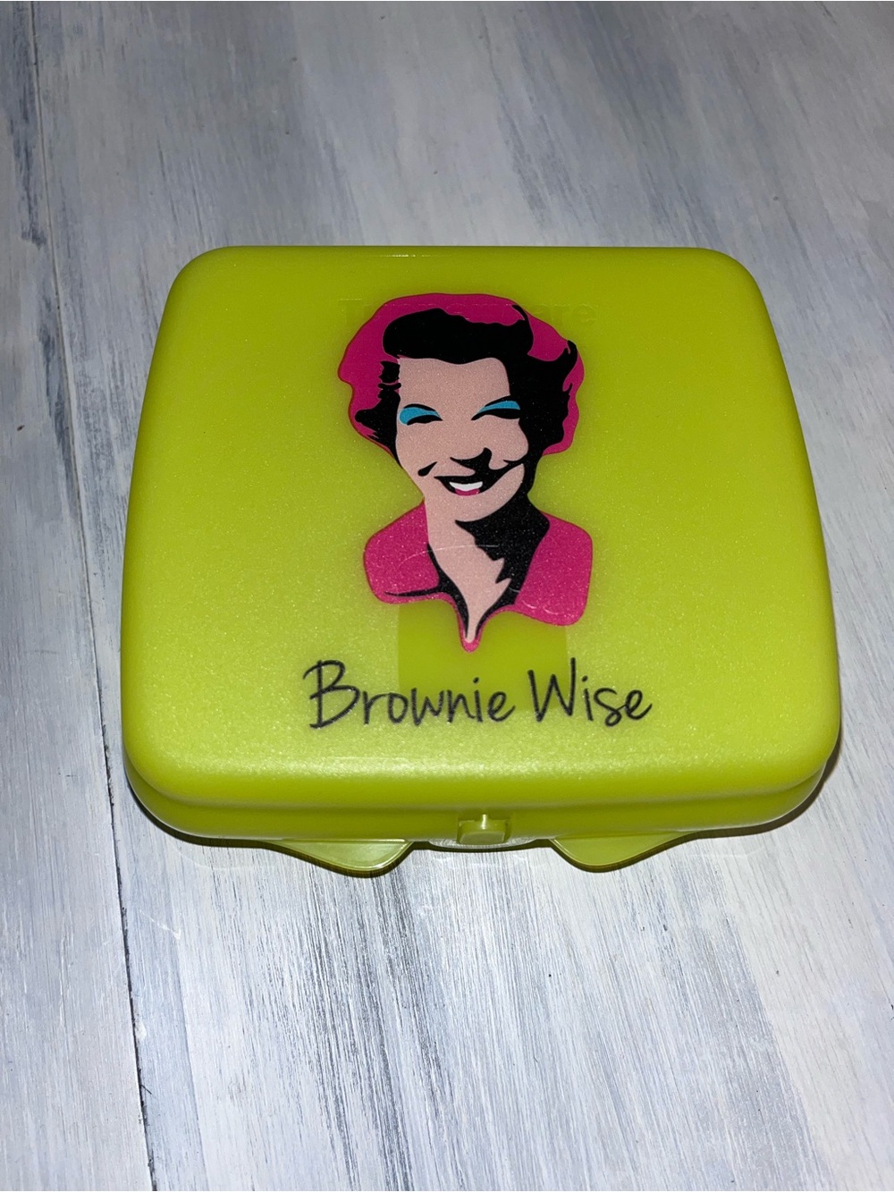 Tupperware Lime Green Snack Box with Pink and Black Graphic